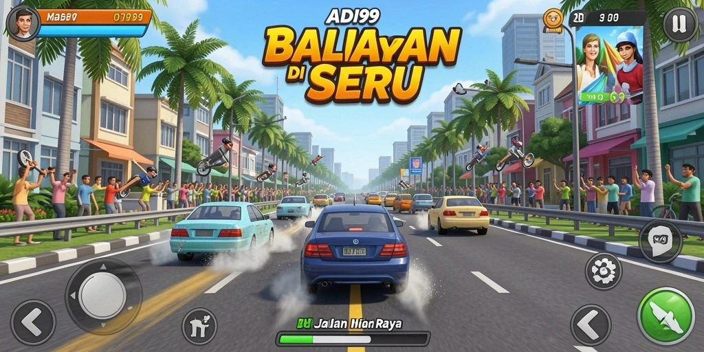 Screenshot gameplay ADI99 menunjukkan aksi balapan yang mendebarkan.
