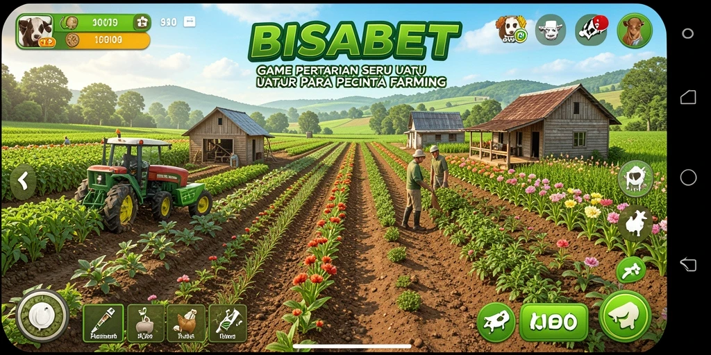Tampilan gameplay menarik dari BISABET yang memperlihatkan aktivitas bertani.