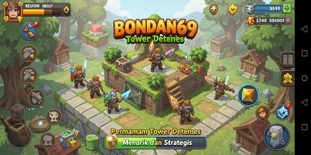 Tampilan seru dari gameplay Tower Defense BONDAN69.