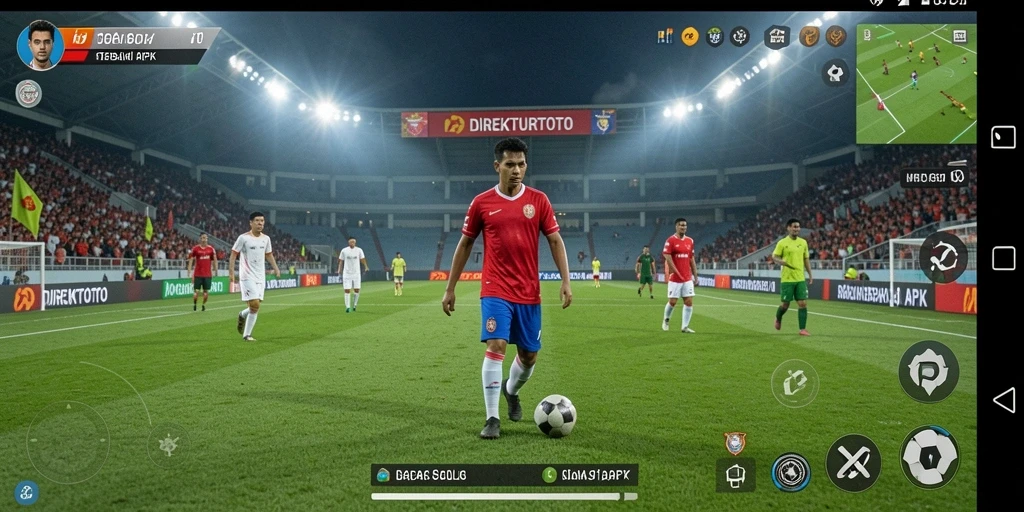 Tampilan gameplay mendebarkan di DIREKTURTOTO dengan tindakan sepak bola yang intens.