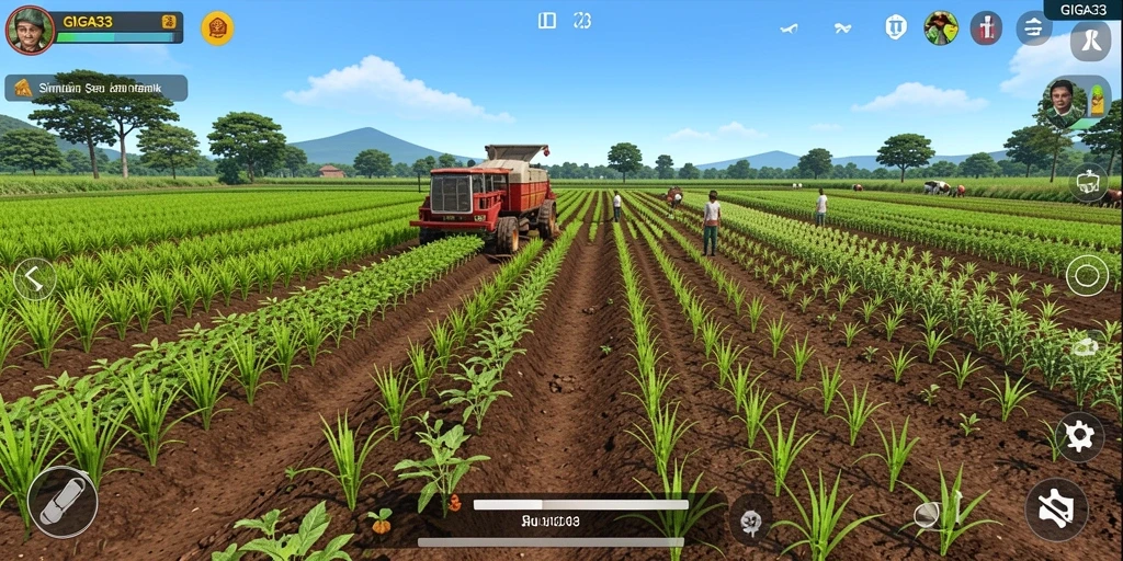 Screenshot GIGA33 menampilkan gameplay seru bertani di ladang yang indah.