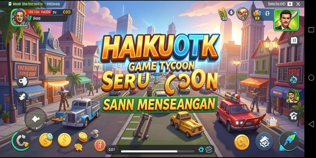Tampilan gameplay HAIKUOTK menampilkan aktivitas manajemen bisnis yang dinamis.