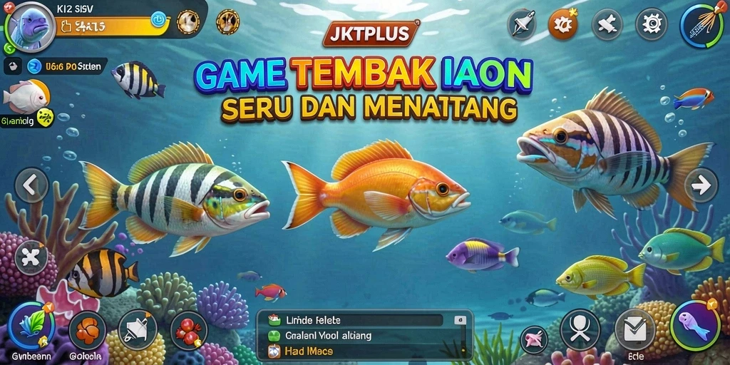 Screenshot utama JKTPLUS menunjukkan aksi seru menangkap ikan.