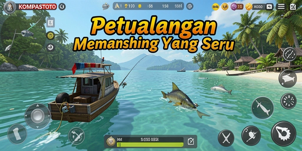 Screenshot gameplay KOMPASTOTO dengan tampilan memancing yang menarik.
