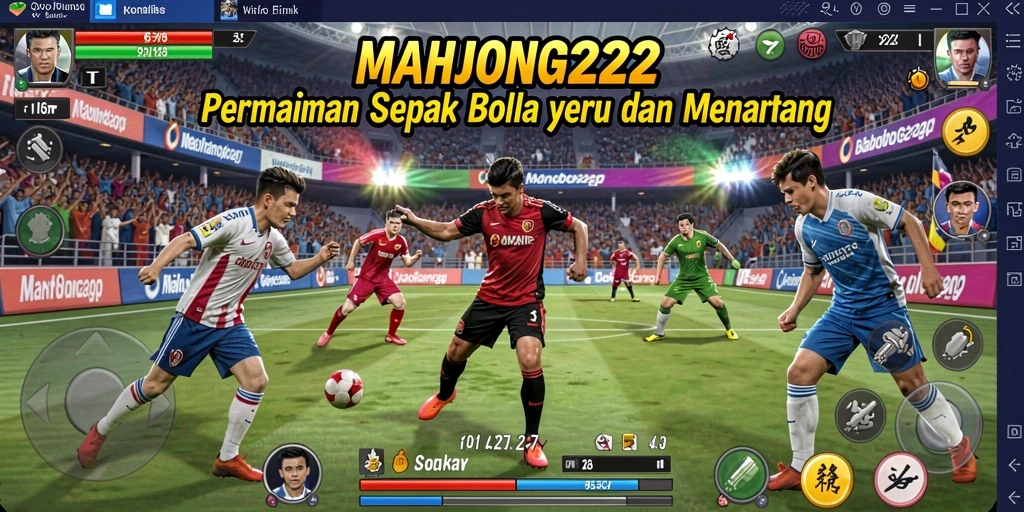 Tampilan gameplay menarik dari MAHJONG222 yang penuh aksi sepak bola.