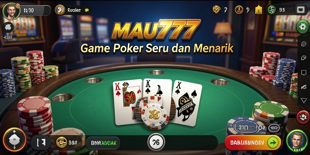 Tampilan gameplay seru di MAU777 dengan pemain bersaing di meja poker.