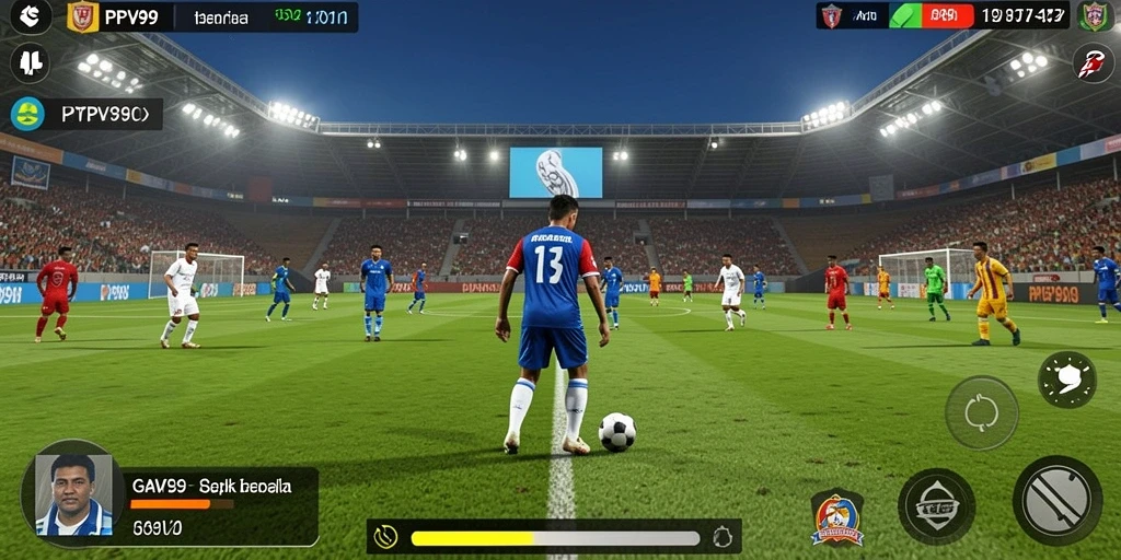 Tampilan gameplay menarik dari PPV99 yang menunjukkan aksi sepak bola nyata.