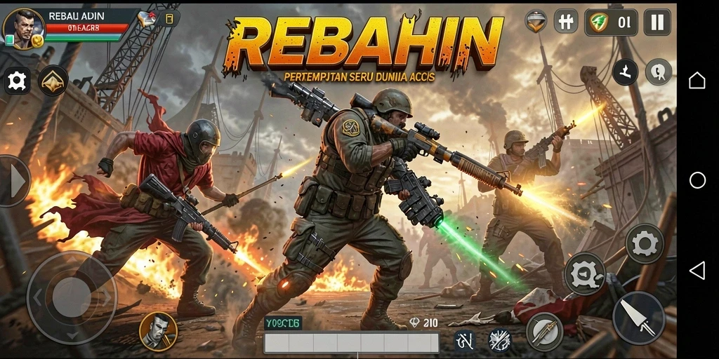 Screenshot REBAHIN menampilkan aksi intens dan grafis menakjubkan.