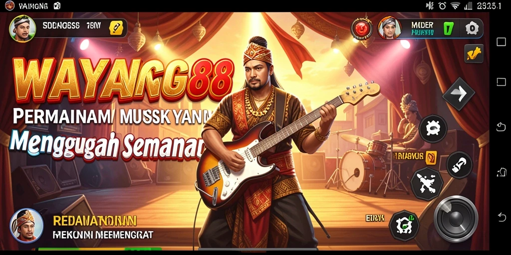 Tampilan gameplay WAYANG88 memperlihatkan pemain menikmati musik dengan alat tradisional.